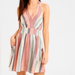 American Eagle MultiColored Stripe
Serape Halter Mini Dress Sundress Linen XS